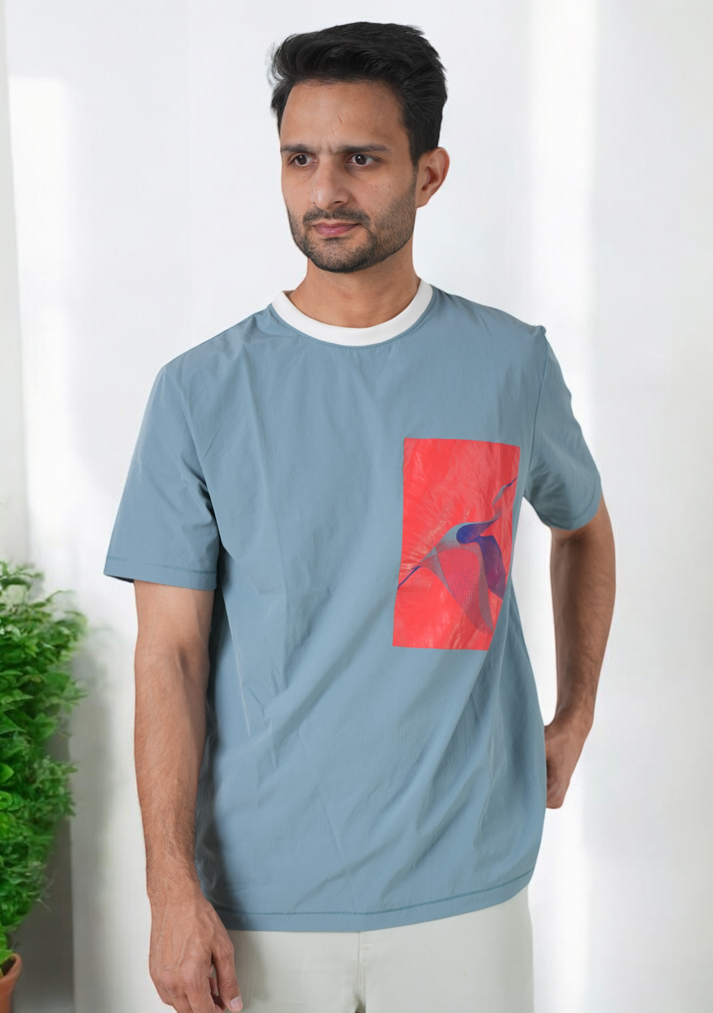Washed Flying BirdPrint  T-shirt